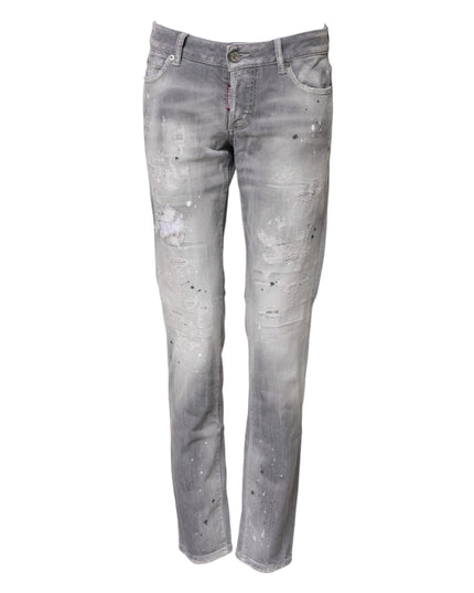 Dsquared² Gray Washed Mid Waist Tapered Denim Jeans