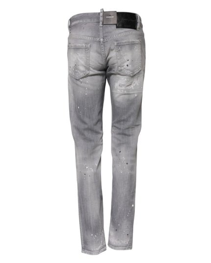 Dsquared² Gray Washed Mid Waist Tapered Denim Jeans