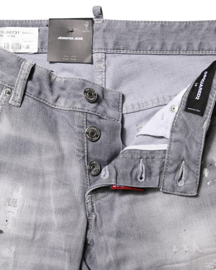 Dsquared² Gray Washed Mid Waist Tapered Denim Jeans