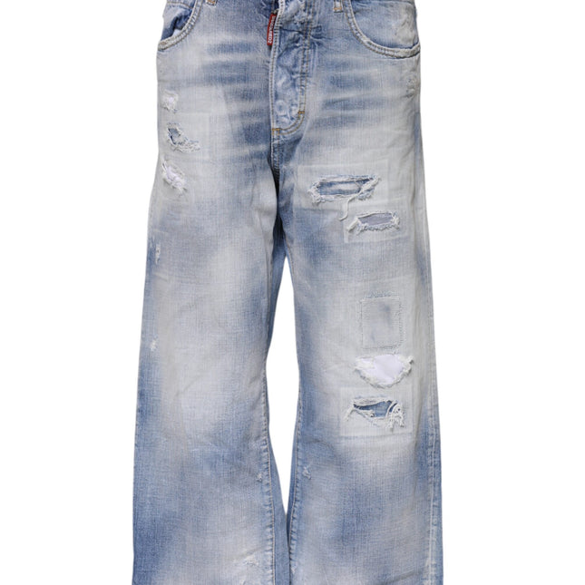 Dsquared² Blue Washed High Waist Wide Leg Jeans