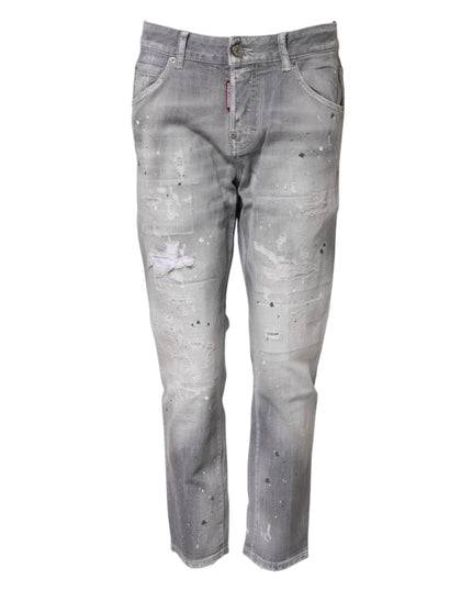 Dsquared² Gray Washed Mid Waist Tapered Jeans