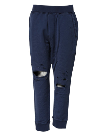 Dsquared² Blue Cotton Mid Waisted Jogger Pants