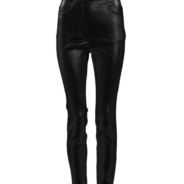 Dolce & Gabbana Black Cotton Stretch Silver Lurex Thread Pants