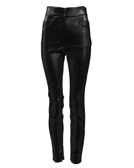 Dolce & Gabbana Black Cotton Stretch Silver Lurex Thread Pants