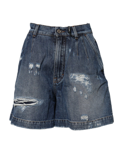 Dolce & Gabbana Blue Cotton Tattered Denim Bermuda Shorts