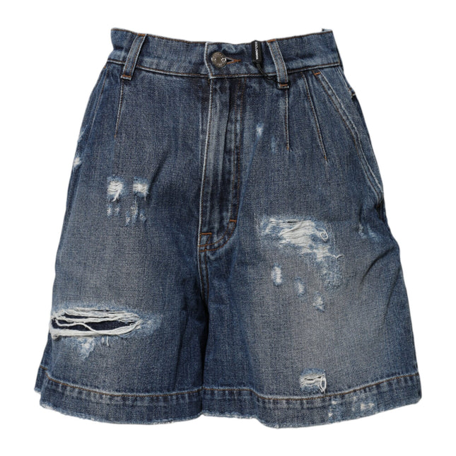 Dolce & Gabbana Blue Cotton Tattered Denim Bermuda Shorts