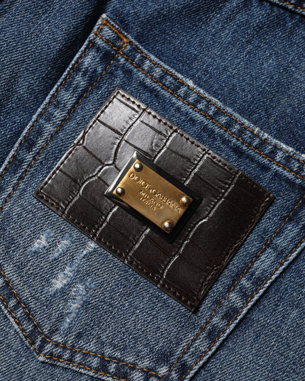 Dolce & Gabbana Blue Cotton Tattered Denim Bermuda Shorts