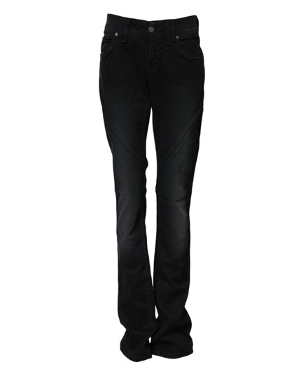 John Galliano Black Cotton Mid Waist Tapered Denim Jeans
