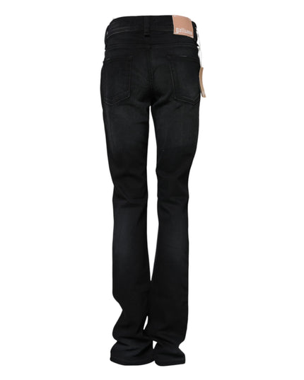 John Galliano Black Cotton Mid Waist Tapered Denim Jeans
