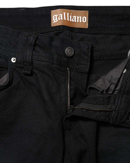 John Galliano Black Cotton Mid Waist Tapered Denim Jeans