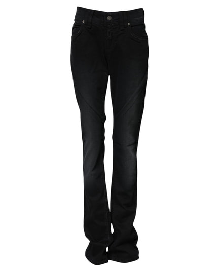 John Galliano Black Cotton Mid Waist Tapered Denim Jeans