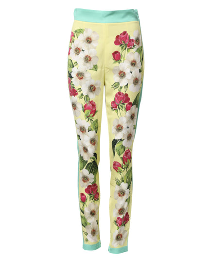 Dolce & Gabbana Yellow Silk Floral Leggings Pants