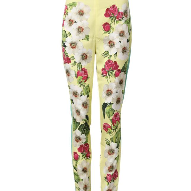 Dolce & Gabbana Yellow Silk Floral Leggings Pants