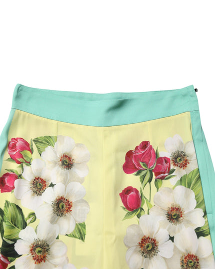 Dolce & Gabbana Yellow Silk Floral Leggings Pants