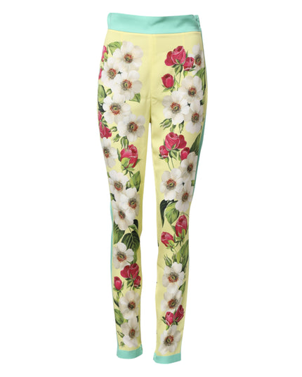 Dolce & Gabbana Yellow Silk Floral Leggings Pants
