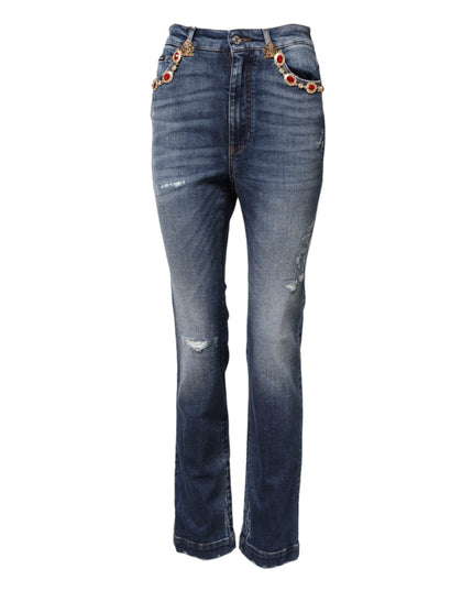 Dolce & Gabbana Blue Rhinestone Embellished Denim Jeans