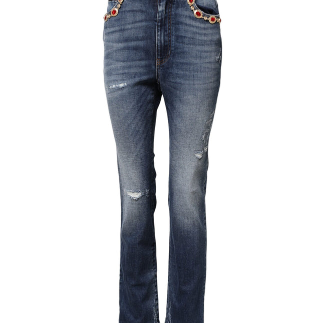 Dolce & Gabbana Blue Rhinestone Embellished Denim Jeans
