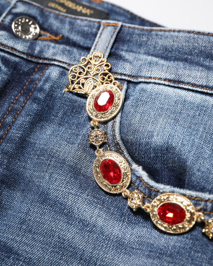 Dolce & Gabbana Blue Rhinestone Embellished Denim Jeans