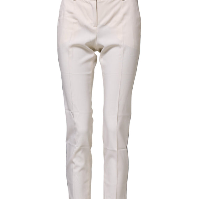 Dolce & Gabbana White Wool Tapered High Waist Pants
