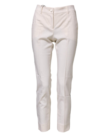 Dolce & Gabbana White Wool Tapered High Waist Pants