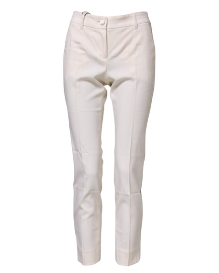 Dolce & Gabbana White Wool Tapered High Waist Pants