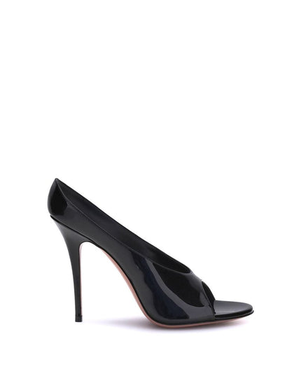 Amina Muaddi Black Calf Leather Bos Taurus Stiletto Heel Sandals