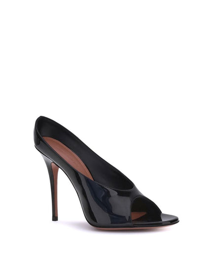 Amina Muaddi Black Calf Leather Bos Taurus Stiletto Heel Sandals