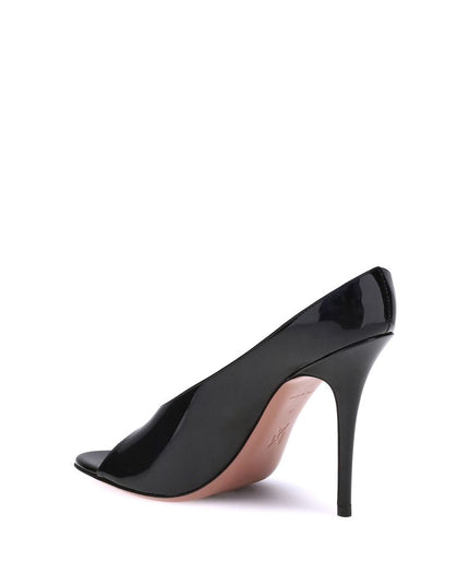 Amina Muaddi Black Calf Leather Bos Taurus Stiletto Heel Sandals