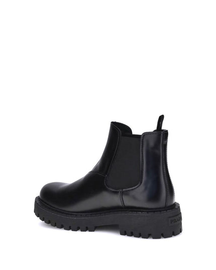 Prada Black Calf Leather Bos Taurus Chelsea Boots