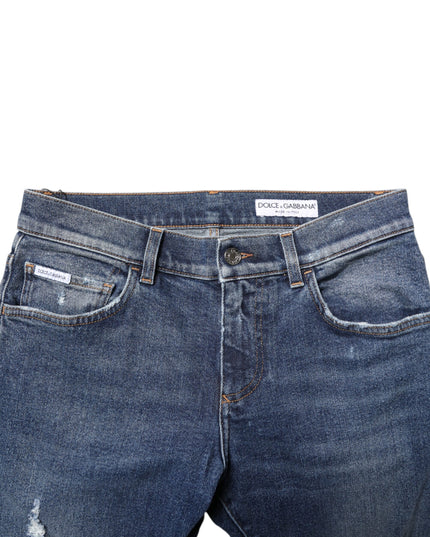 Dolce & Gabbana Blue Washed Skinny Cotton Tattered Denim Jeans