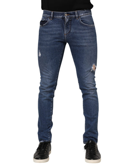 Dolce & Gabbana Blue Washed Skinny Cotton Tattered Denim Jeans