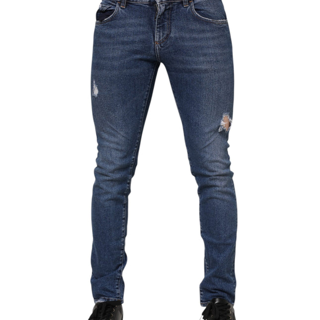 Dolce & Gabbana Blue Washed Skinny Cotton Tattered Denim Jeans