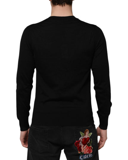 Dolce & Gabbana Dark Gray Embroidered Logo Pullover Sweater