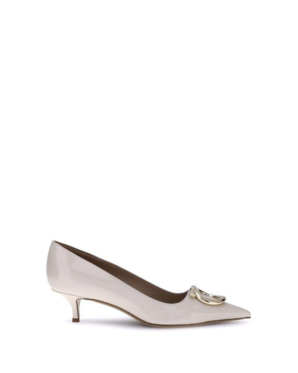 Ferragamo Cream Calf Leather Bos Taurus Mid Heel Pumps