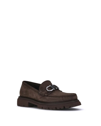 Ferragamo Brown Calf Leather Bos Taurus Slip-On Loafers