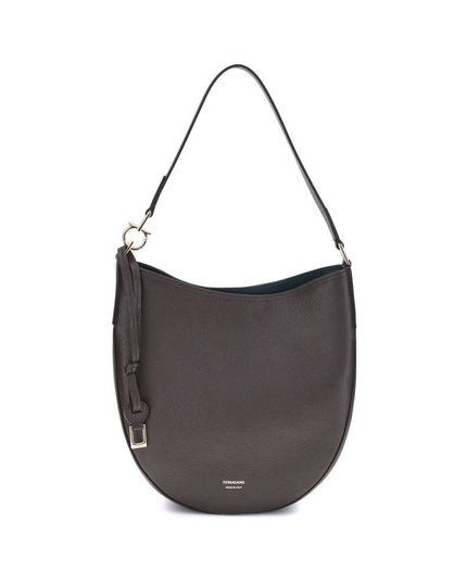 Ferragamo Brown Calf Leather Bos Taurus Shoulder Bag