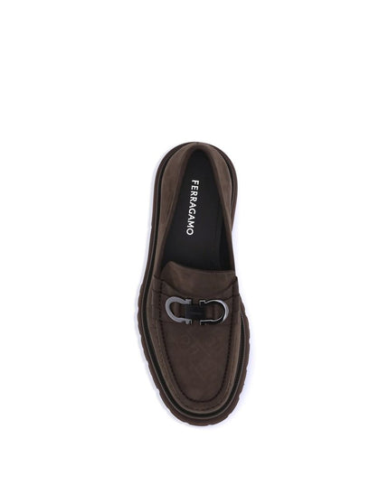 Ferragamo Brown Calf Leather Bos Taurus Slip-On Loafers