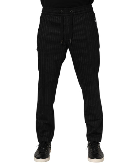 Dolce & Gabbana Black Striped Wool Men Jogger Pants
