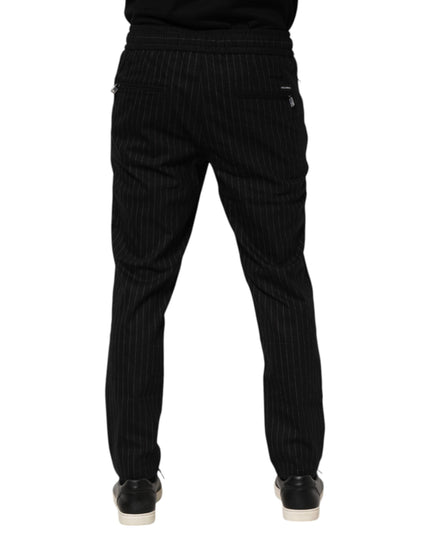 Dolce & Gabbana Black Striped Wool Men Jogger Pants