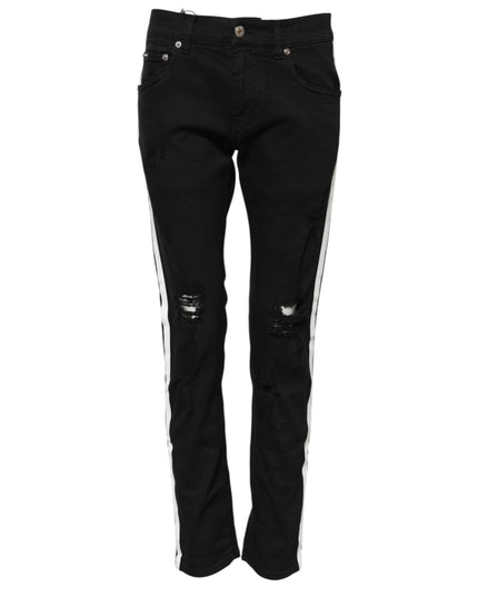 Dolce & Gabbana Black Tattered White Lining Skinny Denim Jeans