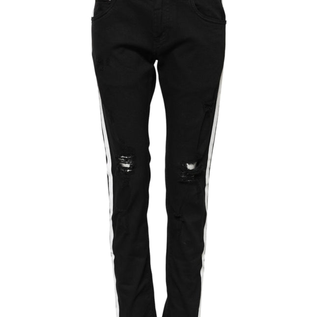 Dolce & Gabbana Black Tattered White Lining Skinny Denim Jeans