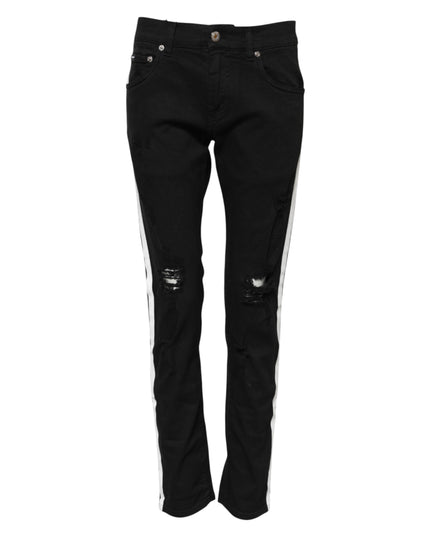 Dolce & Gabbana Black Tattered White Lining Skinny Denim Jeans