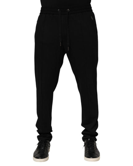Dolce & Gabbana Black Viscose Skinny Logo Men Jogger Pants