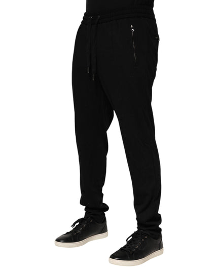 Dolce & Gabbana Black Viscose Skinny Logo Men Jogger Pants
