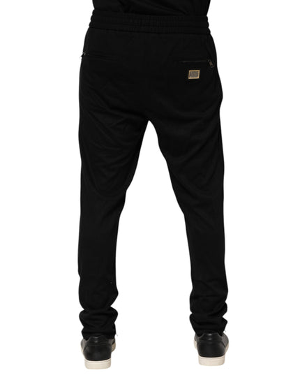 Dolce & Gabbana Black Viscose Skinny Logo Men Jogger Pants