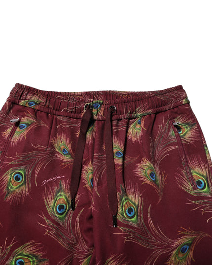 Dolce & Gabbana Burgundy Peacock Feather Print Jogger Pants
