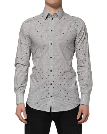 Dolce & Gabbana Gray Dotted Semi Fitted GOLD Men Formal Shirt