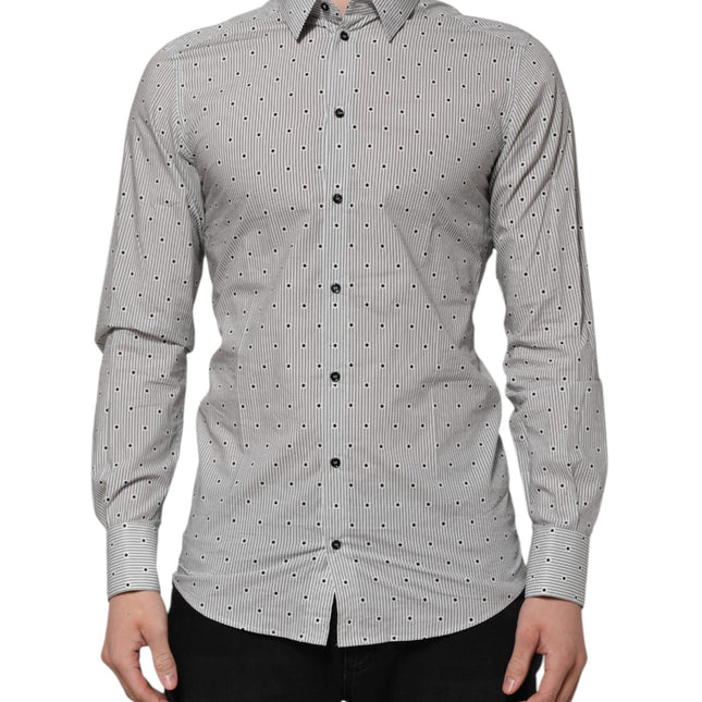 Dolce & Gabbana Gray Dotted Semi Fitted GOLD Men Formal Shirt