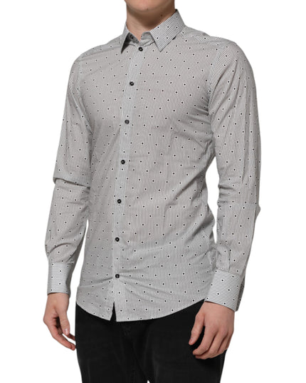 Dolce & Gabbana Gray Dotted Semi Fitted GOLD Men Formal Shirt