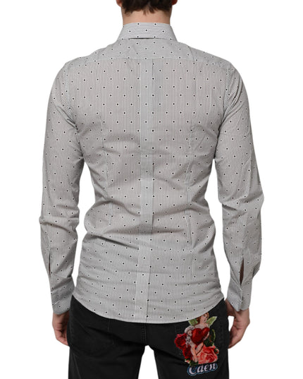 Dolce & Gabbana Gray Dotted Semi Fitted GOLD Men Formal Shirt
